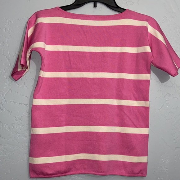 Ralph Lauren Black Label Stretch Knit Top Shirt Blouse Pink White Stripe XS-S - Picture 2 of 8